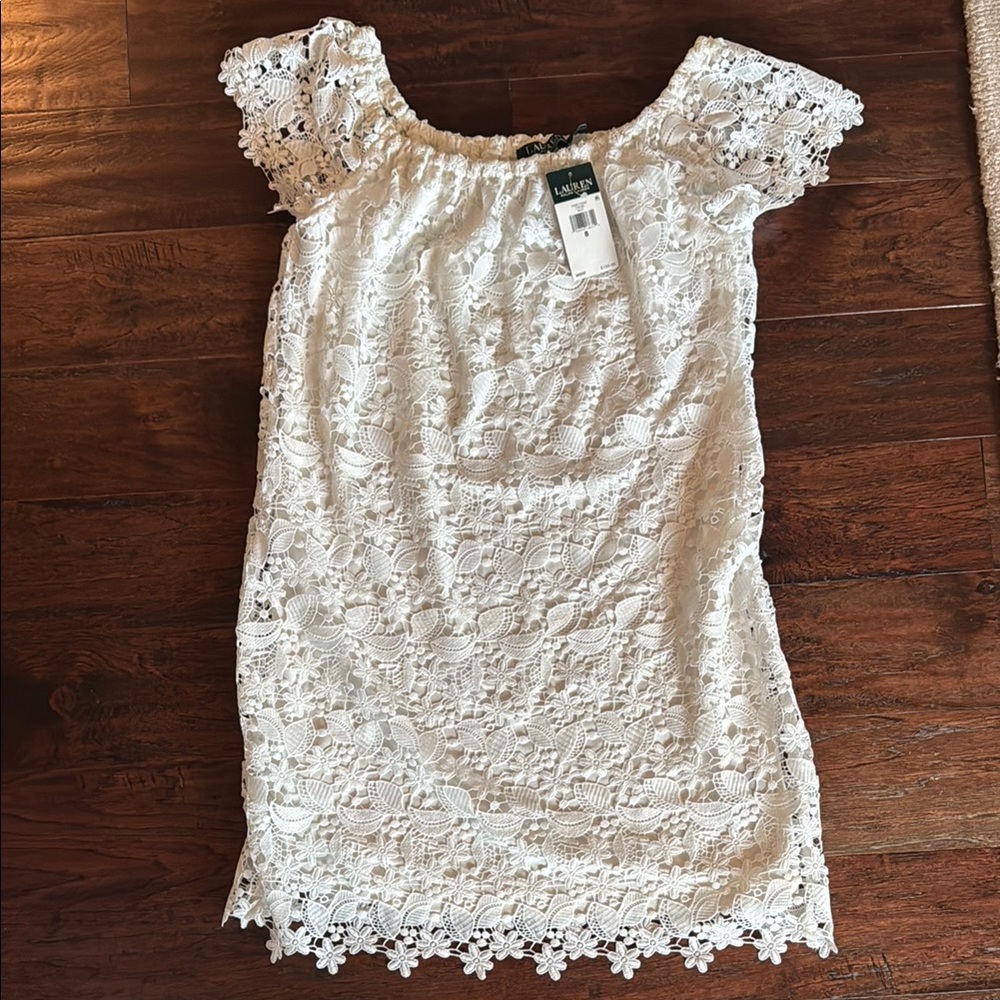 Ralph Lauren NWT  White Sheath Mini Dress with Flutter Cap Sleeves